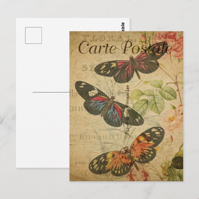 Carte Postale Joli papillons Vintages (Devant / Derrière)