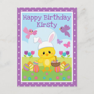 Carte Postale Joli Pâques de printemps Poussin et Œufs en Chocol