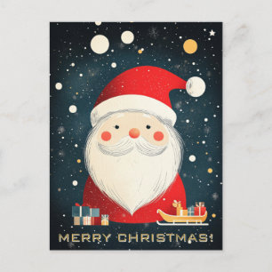 Carte Postale Joli Père Noël avec des boîtes de cadeaux