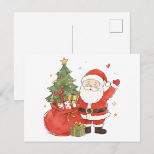 Carte Postale Joli Père Noël avec sac de cadeaux pour un Noël cl