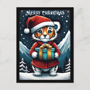Carte Postale Joli Père Noël Baby Tiger Snowy Noël