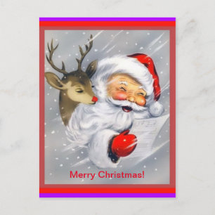 Carte Postale Joli Père Noël et Rudolph Joyeux Noël