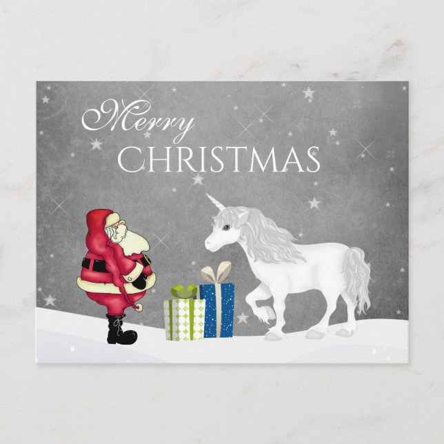 Carte Postale Joli Père Noël et Unicorn Joyeux Noël (Devant)