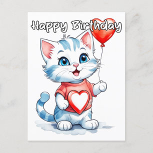 Carte Postale Joli Petit Chat Chaton Joyeux Anniversaire