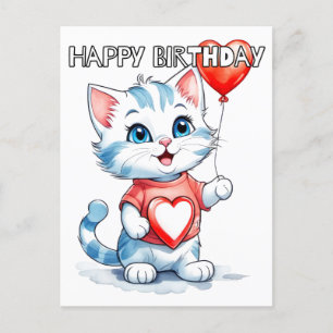 Carte Postale Joli Petit Chat Félin Joyeux Anniversaire