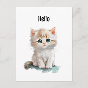 Carte Postale Joli petit chaton à l'aquarelle avec des yeux bleu