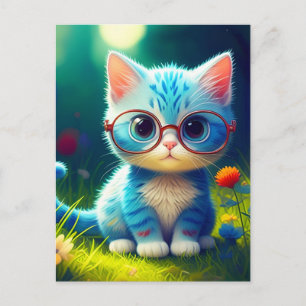 Carte Postale Joli petit chaton bleu portant des lunettes-47067