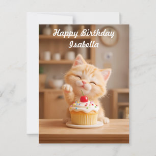 Carte Postale Joli petit chaton orange avec un Cupcake
