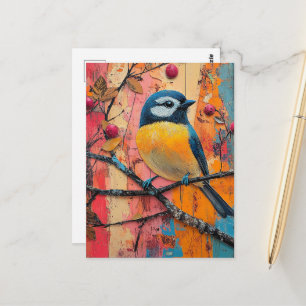 Carte Postale Joli petit oiseau sur une branche Coloré