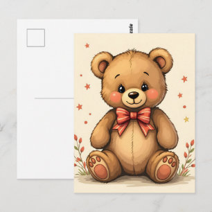 Carte Postale Joli petit ours brun adorable avec cravate