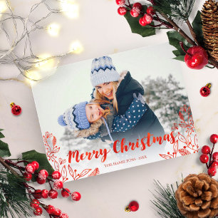 Carte Postale Joli Photo de Noël en calligraphie rouge Joyeux No