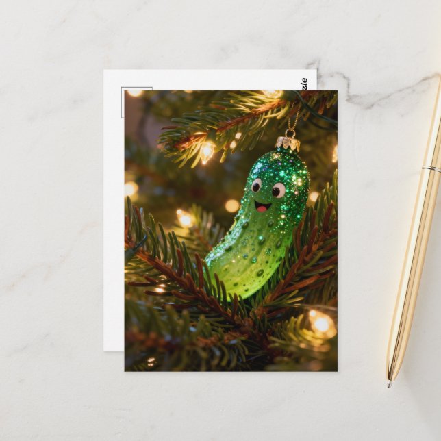 Carte Postale Joli Pickle de Noël dans un arbre (Devant/Arrière en situation)