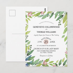 Carte Postale Joli Printemps Botanique Blush Rose Mariage Invita