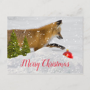 Carte Postale Joli renard de Noël et ornement rouge