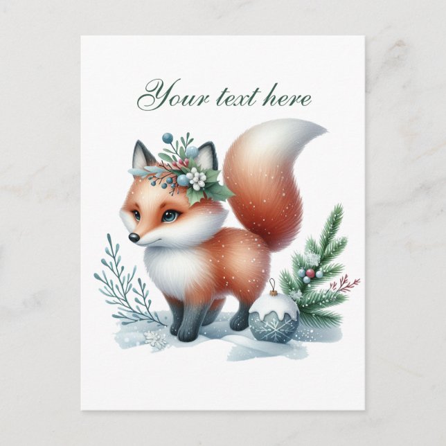 Carte Postale Joli Renard d'hiver saisonnier ajouter le nom (Devant)
