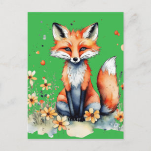 Carte Postale Joli renard floral
