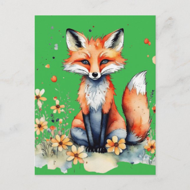 Carte Postale Joli renard floral (Devant)