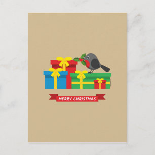 Carte Postale Joli Robin Et Les Quatre Cadeaux Colorés