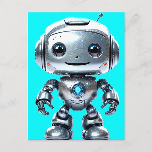 Carte Postale Joli Robot Jouet Argenté Sourire (Devant)
