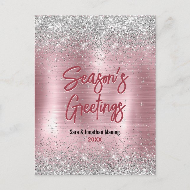 Carte Postale Joli rose blush argent parties scintillant Noël no (Devant)