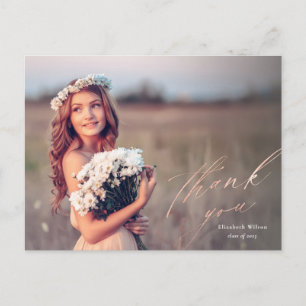 Carte Postale Joli Rose Gold Script Photo Graduation Merci
