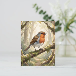 Carte Postale Joli rouge-gorge dans une vieille forêt
