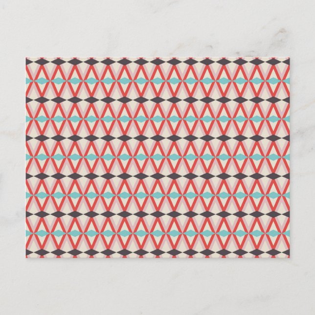 Carte Postale Joli Rouge Turquoise Aztec tissant Motif diamant (Devant)
