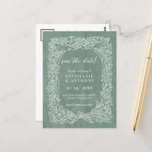 Carte Postale Joli Sage Vert Blanc Floral Date d'enregistrement