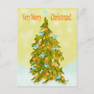 Carte Postale Joli sapin de Noël avec oiseaux bleus