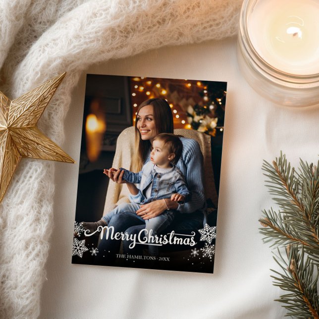 Carte Postale Joli script blanc photo Flocon de neige Noël (Créateur téléchargé)