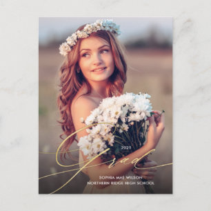 Carte Postale Joli Script Gold superposition 1-Photo Graduation