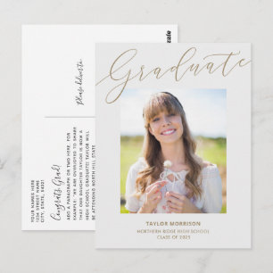 Carte Postale Joli Script Gris & Or 2025 Diplôme Photo