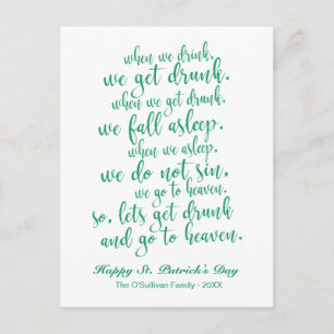 Carte Postale Joli script Toast irlandais St. Patrick's Day