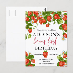 Carte Postale Joli Simple Rouge Bleu Baie Sucré 1er Anniversaire