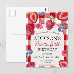 Carte Postale Joli Simple Rouge Bleu Baie Sucré 1er Anniversaire