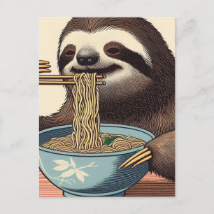 Carte Postale Joli Sloth Manger Ramen Bois Imprimer