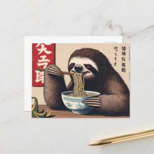 Carte Postale Joli Sloth Manger Ramen Bois Japonais Imprimer