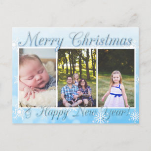 Carte Postale Joli Snowflakes Bleu Joyeux Noël Nouvel An