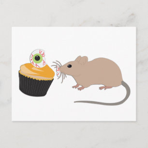 Carte Postale Joli Souris Mangeant un Cupcake de l'Oeil de Hallo