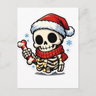 Carte Postale Joli squelette de Noël tenant un bonbon canne Kawa