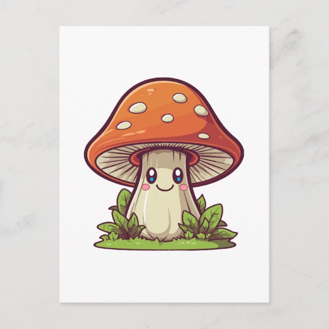 Carte Postale Joli style kawaii, Cueillette de champignons (Devant)