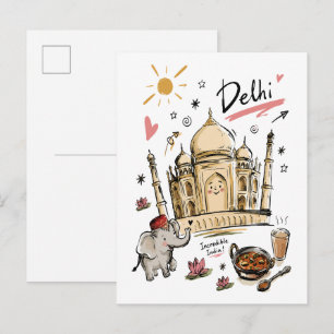 Carte Postale Joli Taj Mahal Inde Doodle Art
