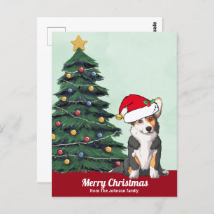 Carte Postale Joli Tricolor Corgi de Noël avec Queue personnalis