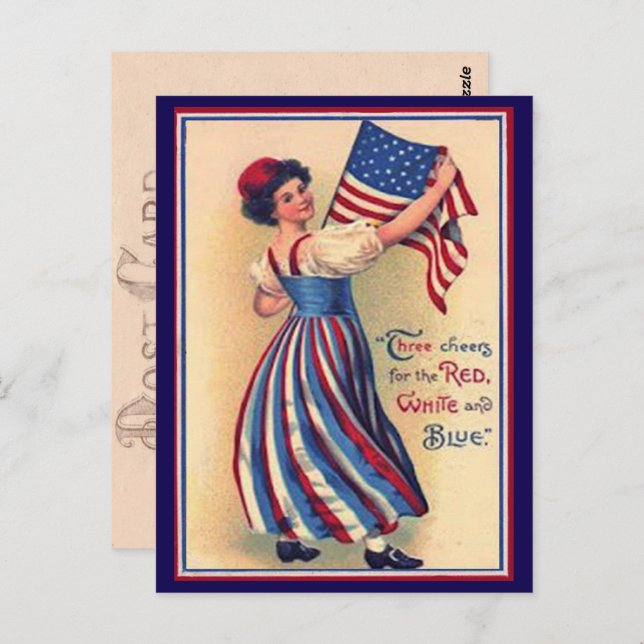 Carte Postale Joli Vintage 4 juillet Drapeau patriotique (Devant / Derrière)