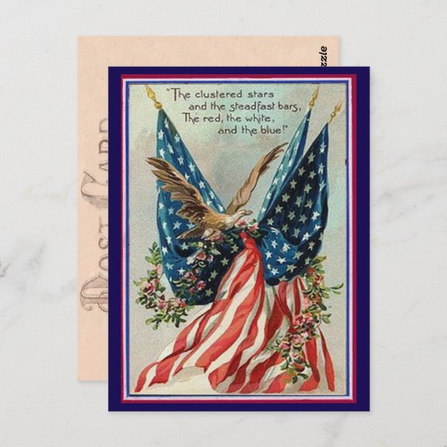 Carte Postale Joli Vintage 4 juillet Drapeau patriotique (Devant / Derrière)