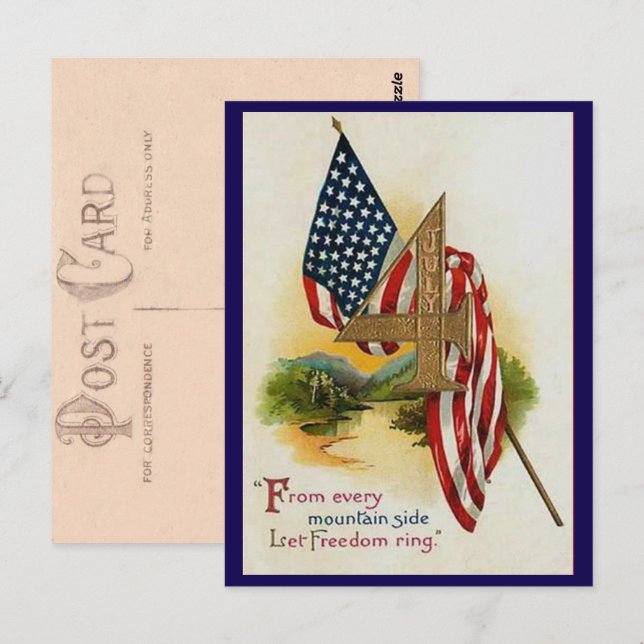 Carte Postale Joli Vintage 4 juillet Drapeau patriotique (Devant / Derrière)