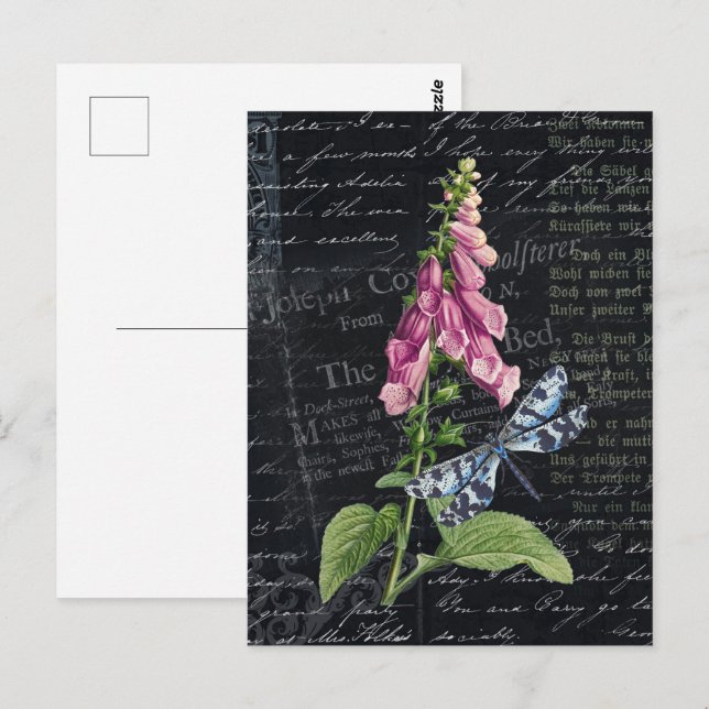 Carte Postale Joli Vintage Fleur & Papillon Botanique (Devant / Derrière)