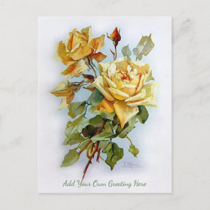 Carte Postale Joli Vintage Roses Jaunes Ajouter Votre Propre Sal