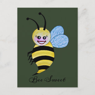 Carte Postale Jolie Abeille Aquarelle Avec Un Bon Sourire