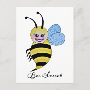 Carte Postale Jolie Abeille Aquarelle Avec Un Bon Sourire
